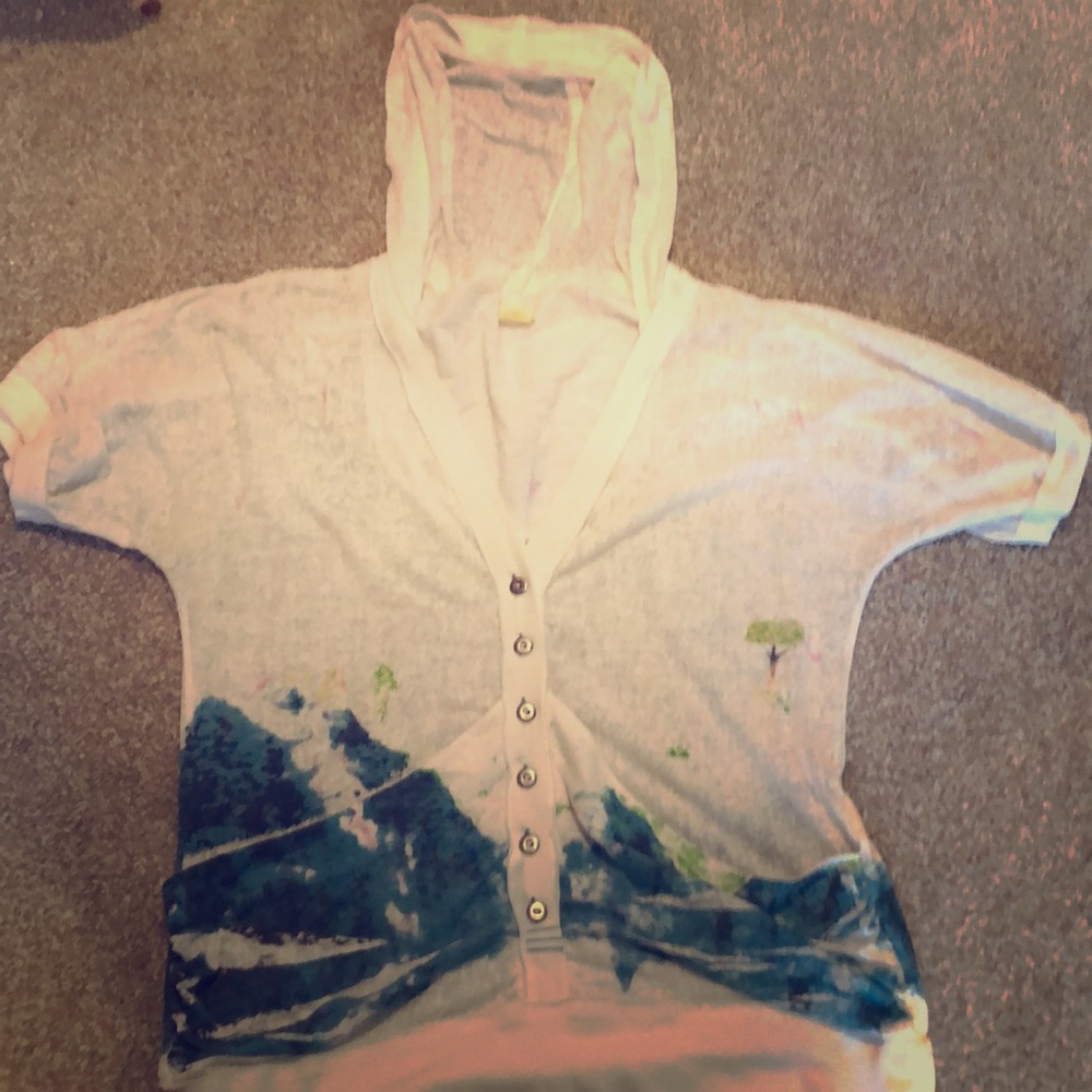 Free People Watercolor Hooded Cardigan